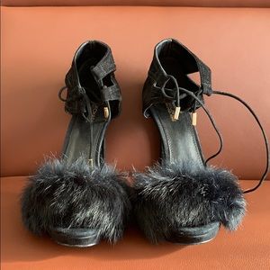 Black Michael Kors Suede & Fur peep toe pumps
